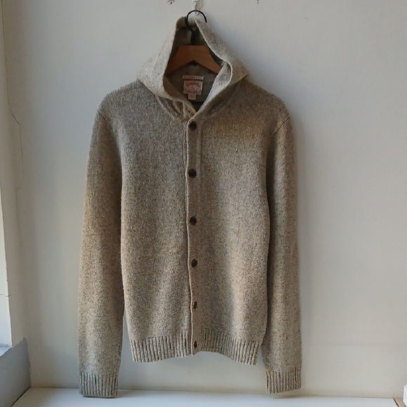 Brooks Brothers 100% Wool Hoodie Cardigan Oatmeal Men's Large - Picture 1 of 6